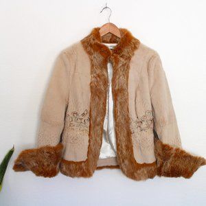 LUXE Arden B. Rabbit lined coat size Large in a creamy white